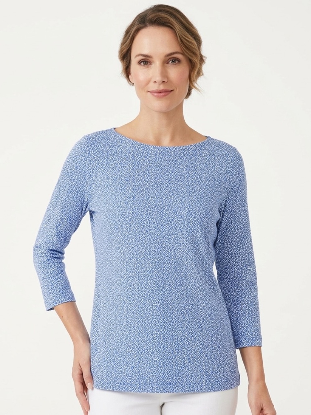 croft & barrow Light Blue & White Speckled Boatneck Blouse size S. Preowned.
